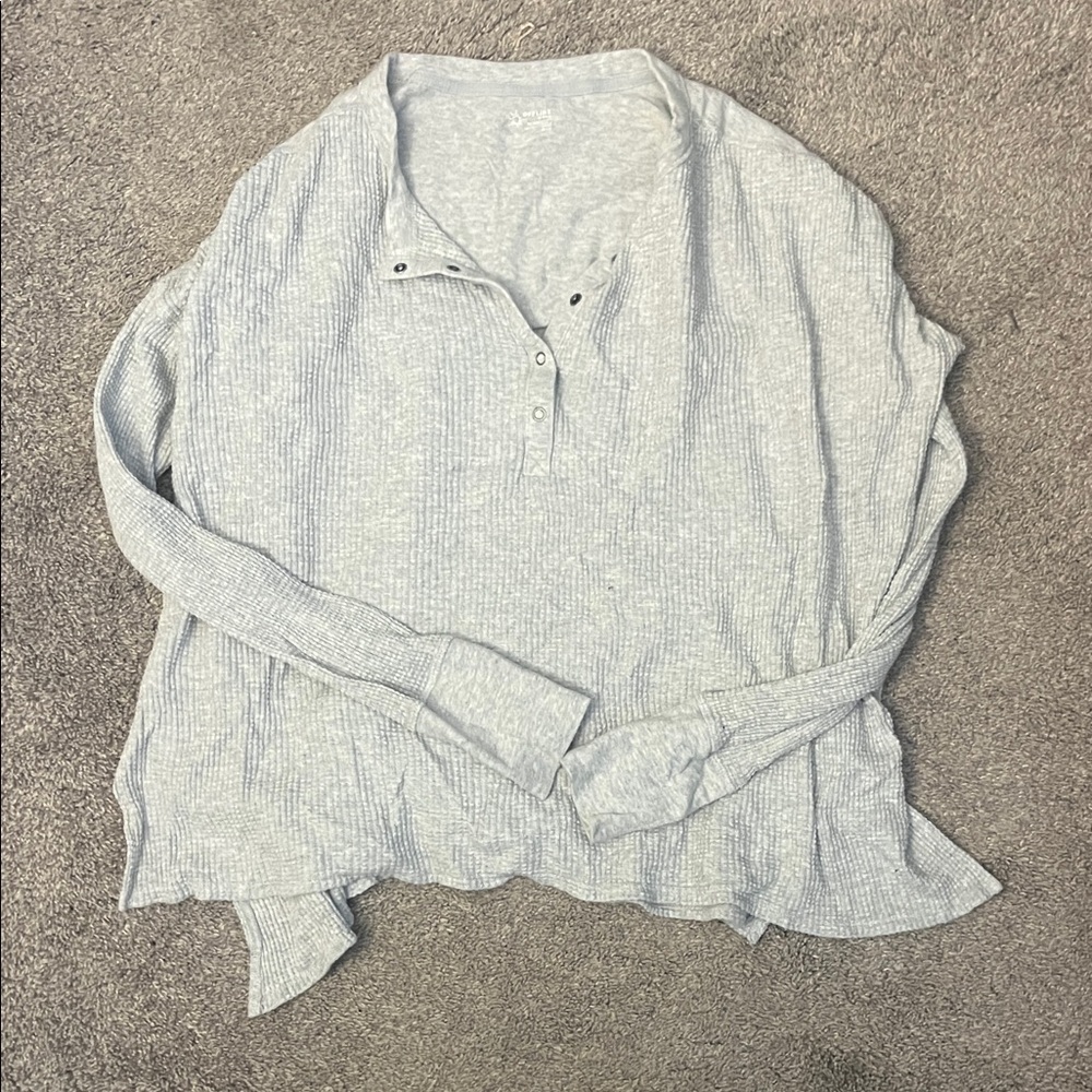 Women's henley waffle  Long Sleeve Top